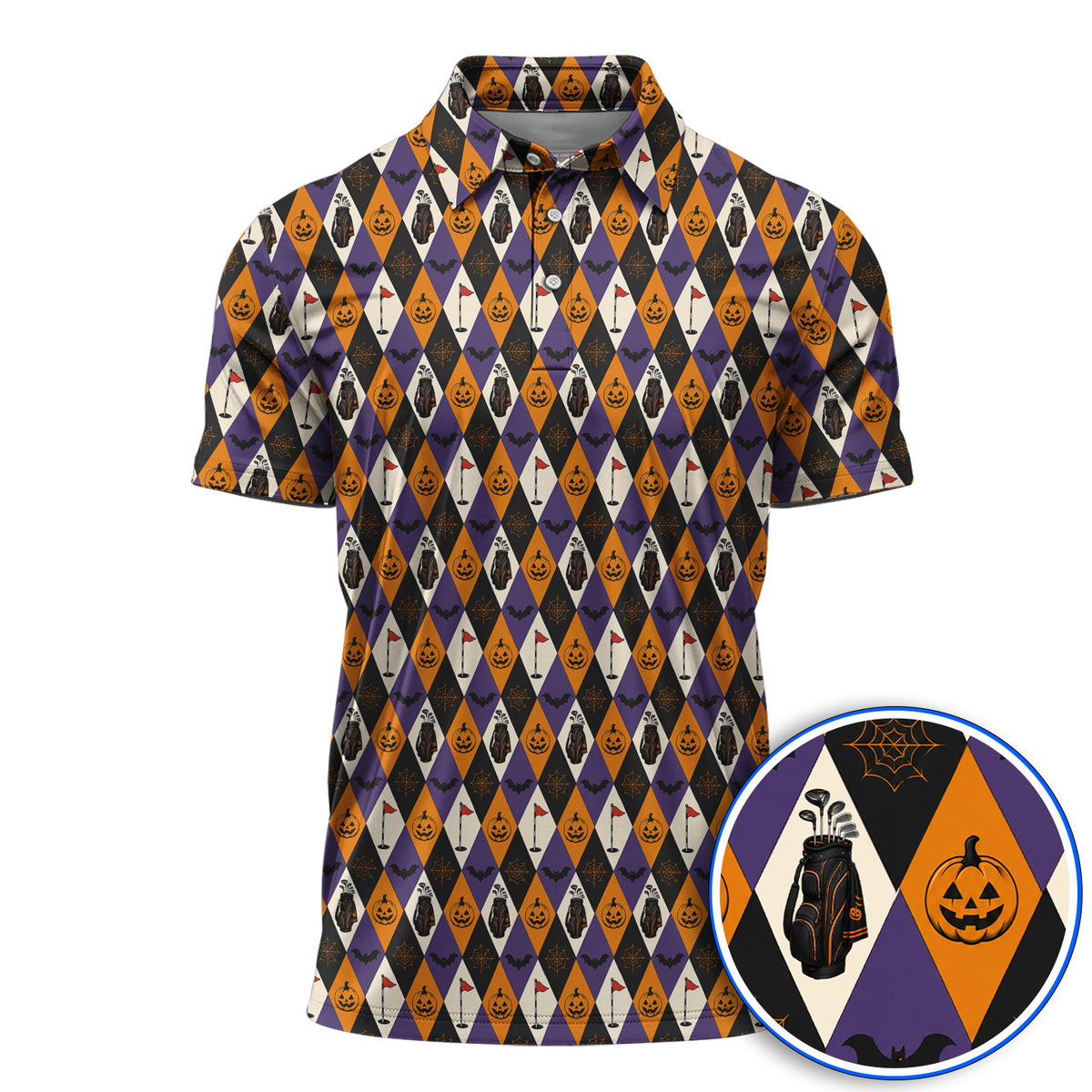 Halloween Pattern Golf Polos, Vintage Halloween Golf Shirt For Golfer, Pumpkin Golf Gift for Golf Lovers