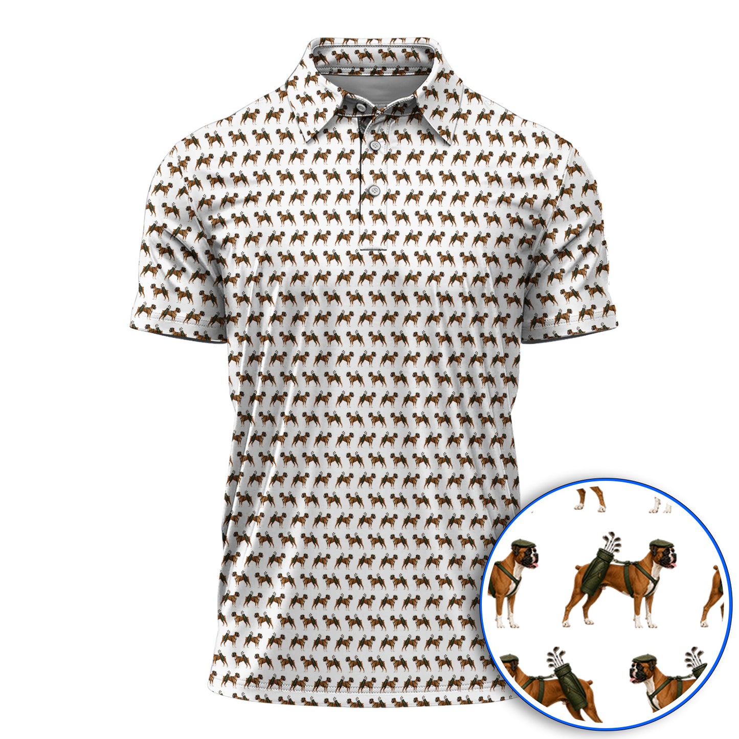 Boxer Dog Golf Polos, Boxer Pattern Golf Shirt for Golfer, Golf Gift For Dog Owners