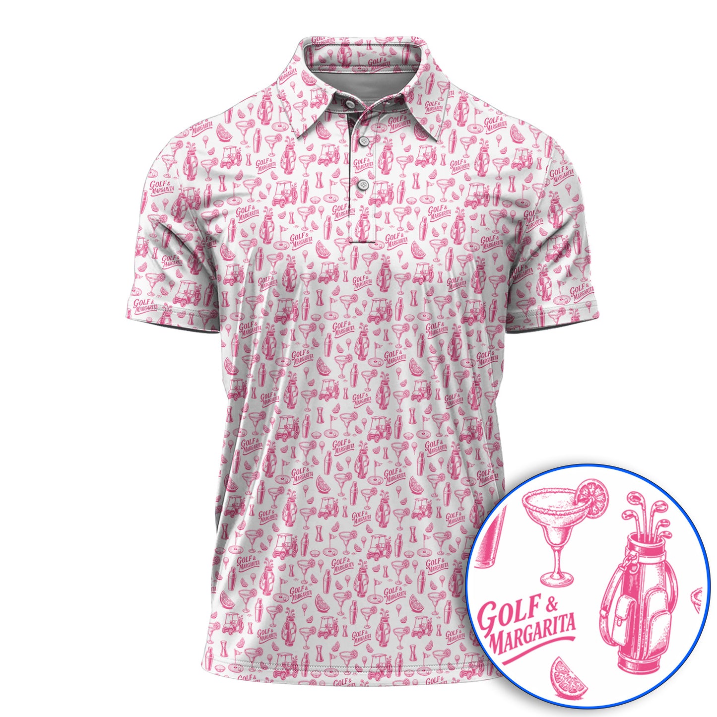 Golf & Margarita Pattern Golf Polos , Margarita Lover Golf Shirt, Funny Golf Gift For Golfer