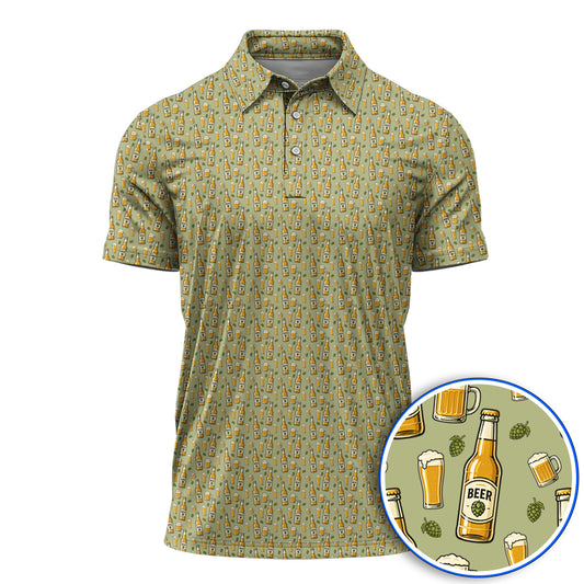 Beer Pattern Golf Shirt, Funny Beer Golf Polos, Golf Gift For Beer Lovers
