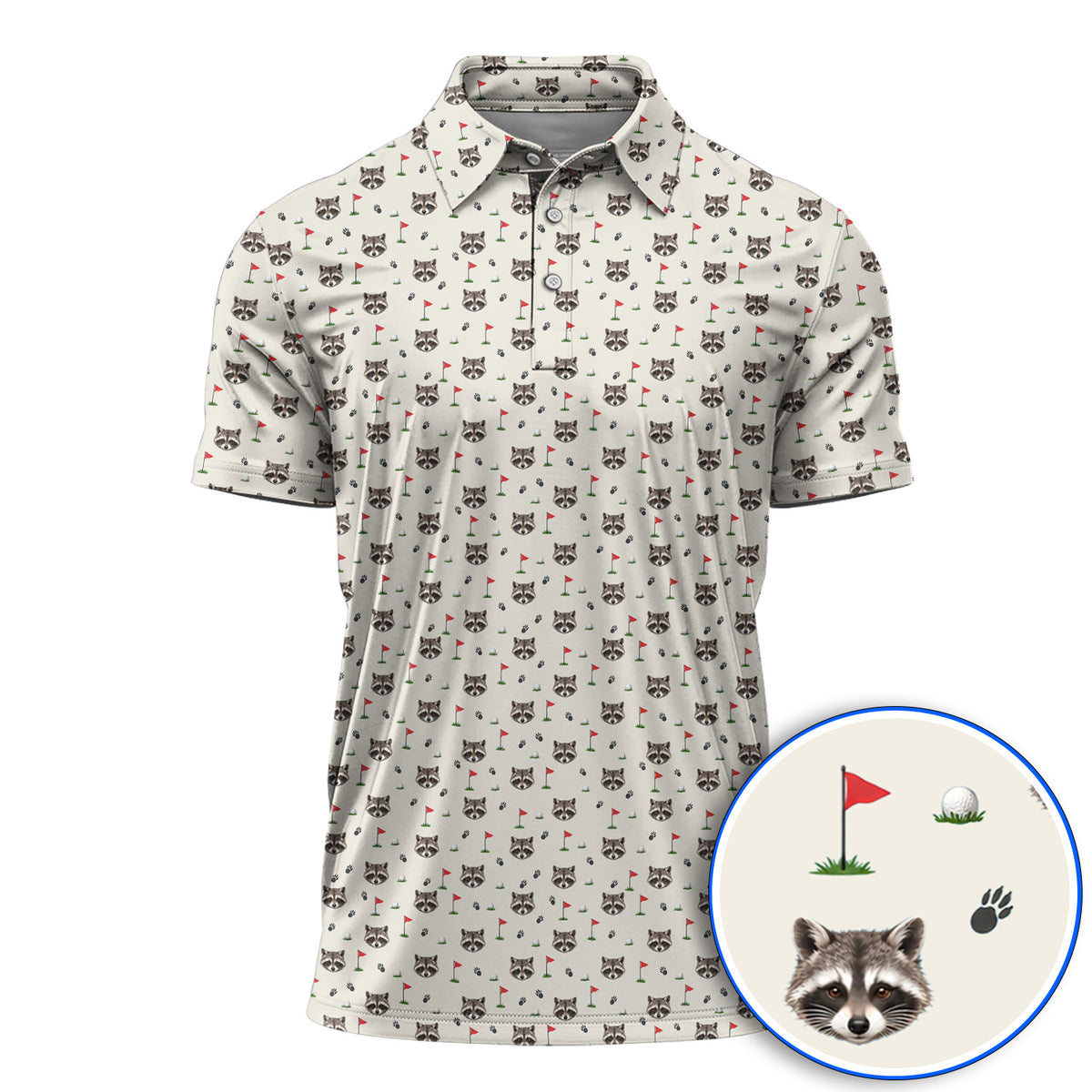 Funny Raccoon Golf Polos, Raccoon Pattern Golf Shirt, Golf Gift For Golfers