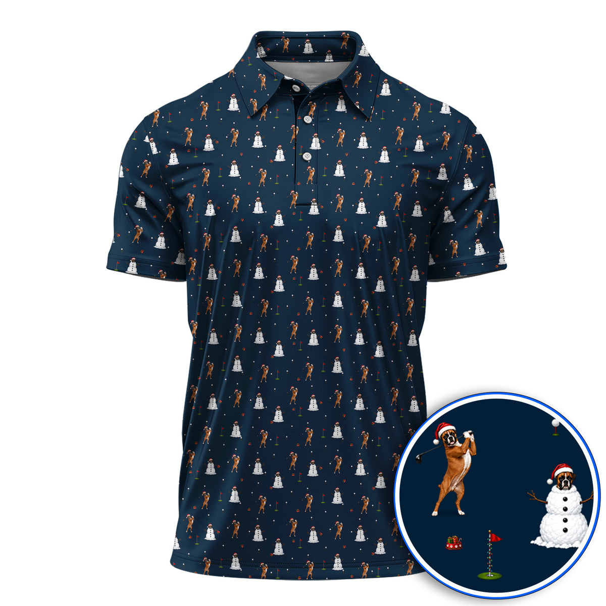 Boxer Christmas Golf Shirt, Funny Boxer Pattern Golf Polos, Holiday Golf Gift for Dog Lovers