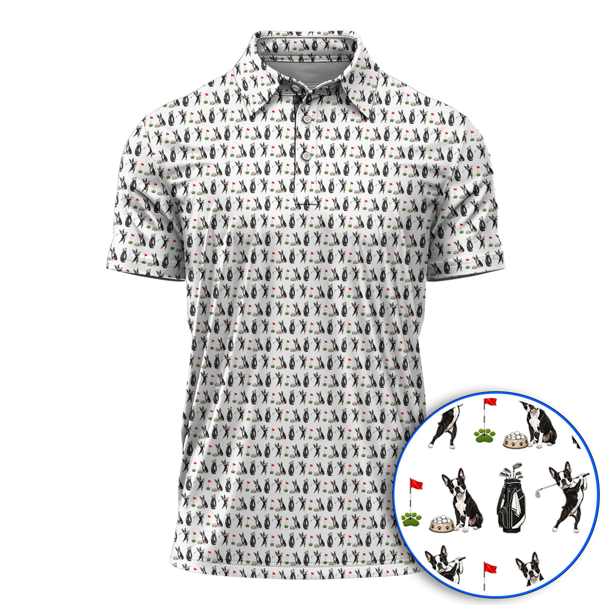 Funny Boston Terrier Pattern Golf Polos, Boston Terrier Golf Shirt, Golf Gift For Golfer
