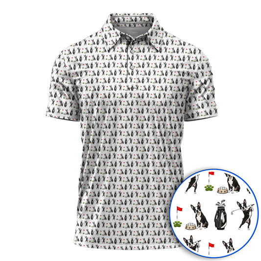 Funny Boston Terrier Pattern Golf Polos, Boston Terrier Golf Shirt, Golf Gift For Golfer