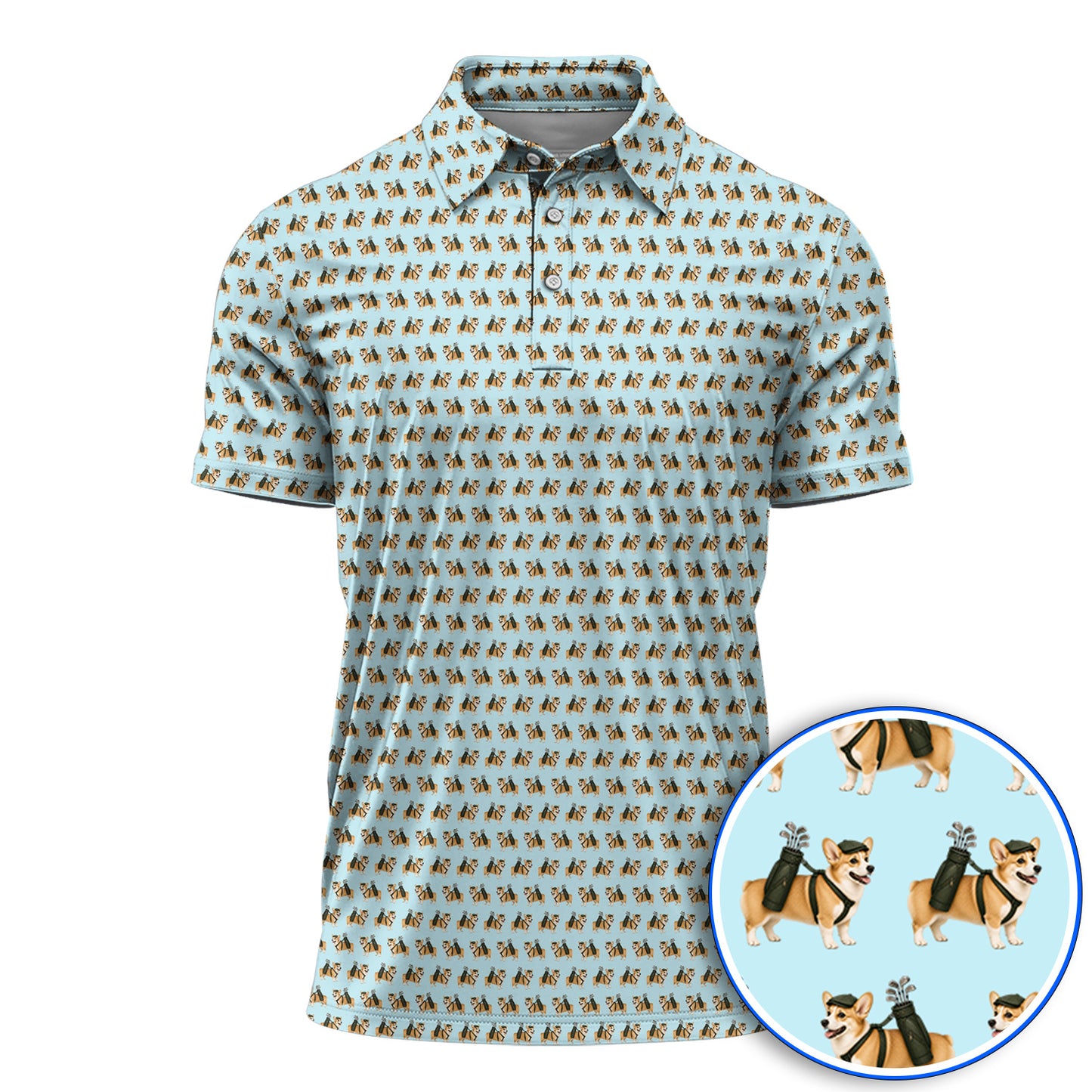 Funny Corgi Golf Polos For Golfer, Corgi Pattern Golf Shirt, Dog Lover Golf Gift