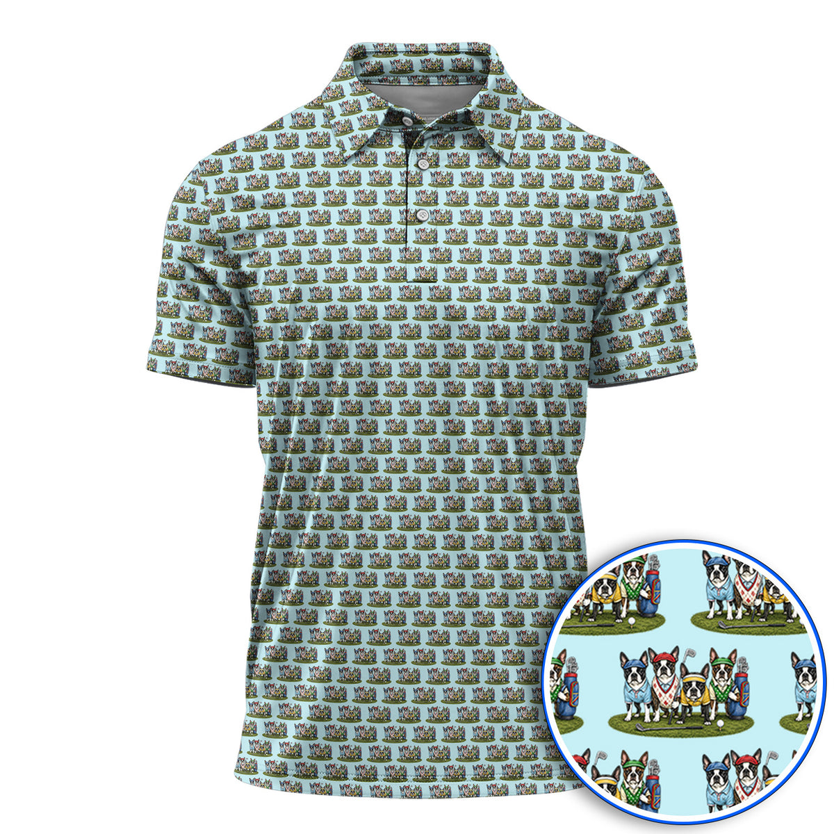 Boston Terrier Golf Pattern Polos, Funny Golfing Boston Terrier Shirt, Dog Lover Golf Gift