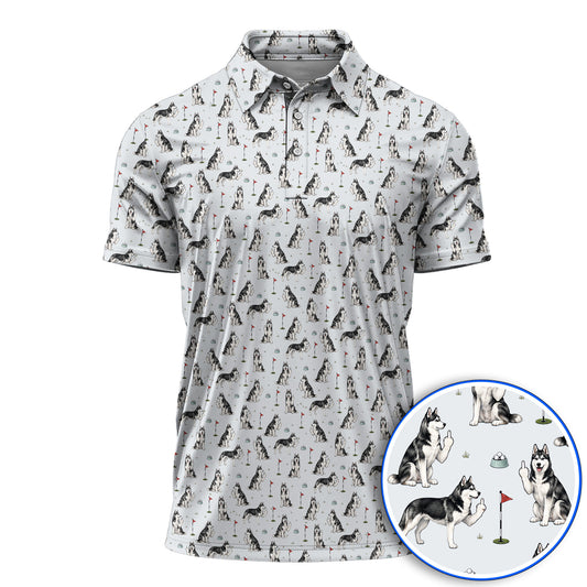 Crazy Husky Golf Polos, Husky Sibir Pattern Golf Shirt For Dog Lover, Golf Gift For Golfer