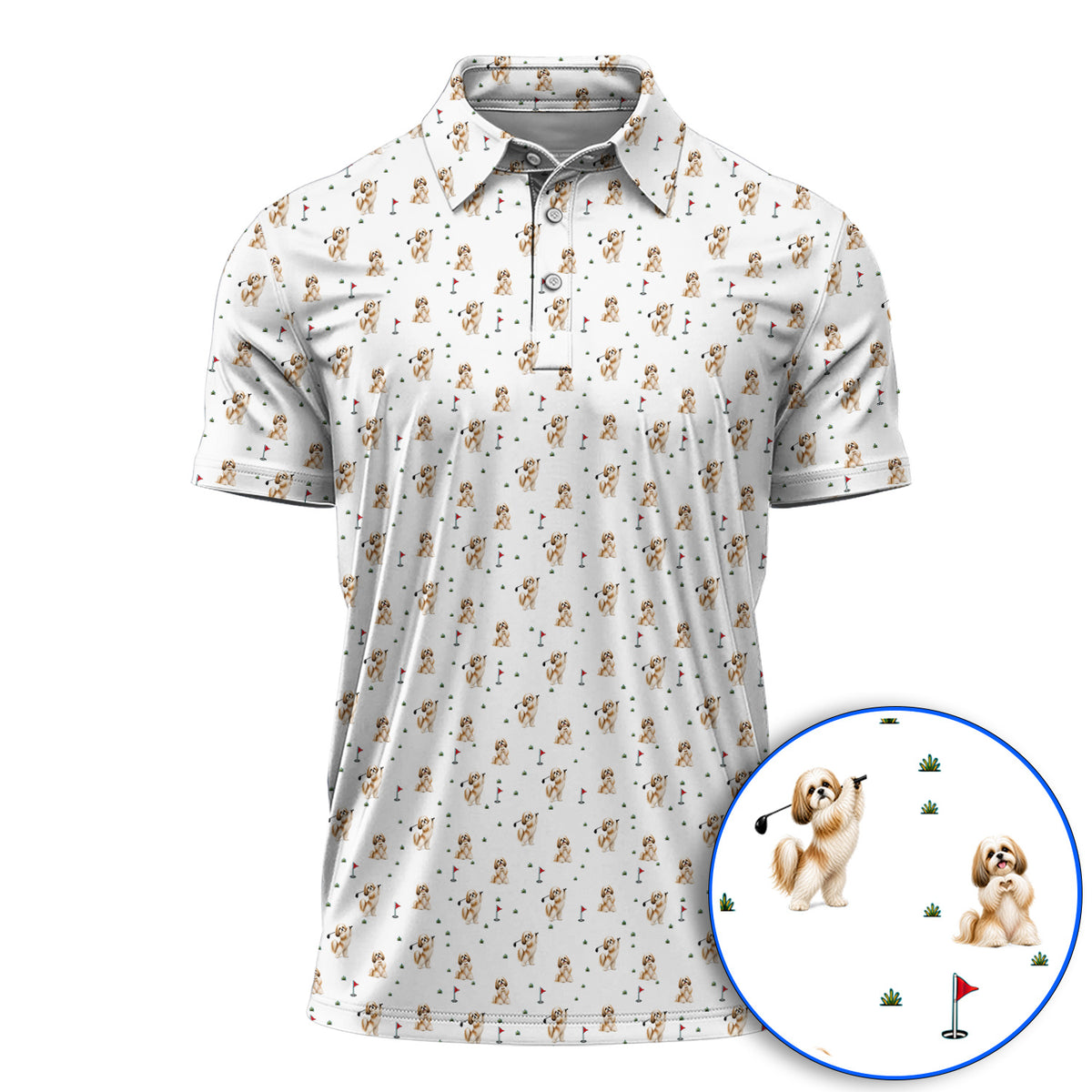 Funny Shih Tzu Golf Polos, Cute Shih Tzu Pattern Golf Shirt, Golf Gift For Dog Lovers