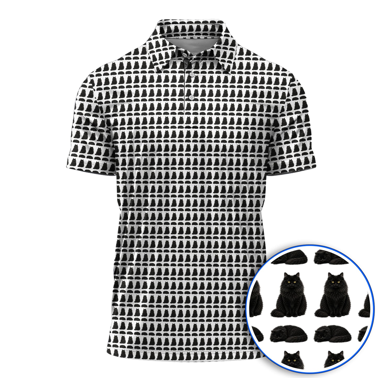 Black Persian Cat Golf Polos, Cute Black Persian Pattern Golf Shirt, Golf Gift for Cat Lovers