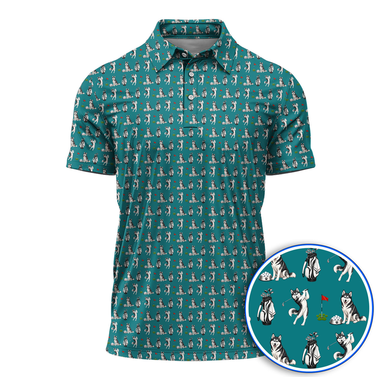 Funny Husky Golf Polos, Husky Sibir Pattern Golf Shirt For Dog Lover, Golf Gift For Golfer