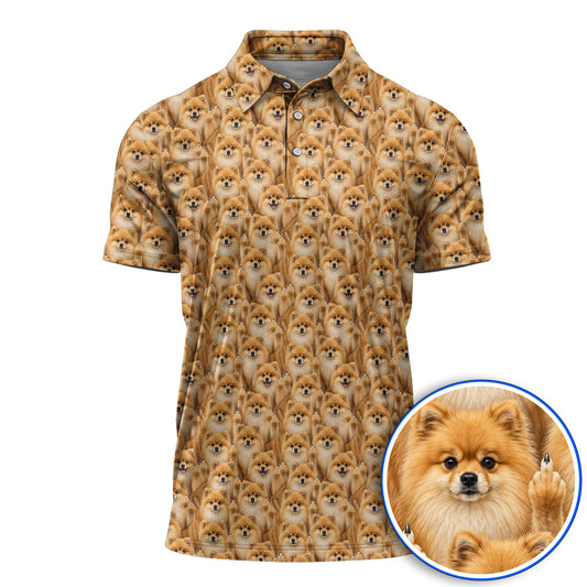Crazy Pomeranian Pattern Golf Polos, Pomeranian Dog Golf Shirt, Golf Gift For Golfer