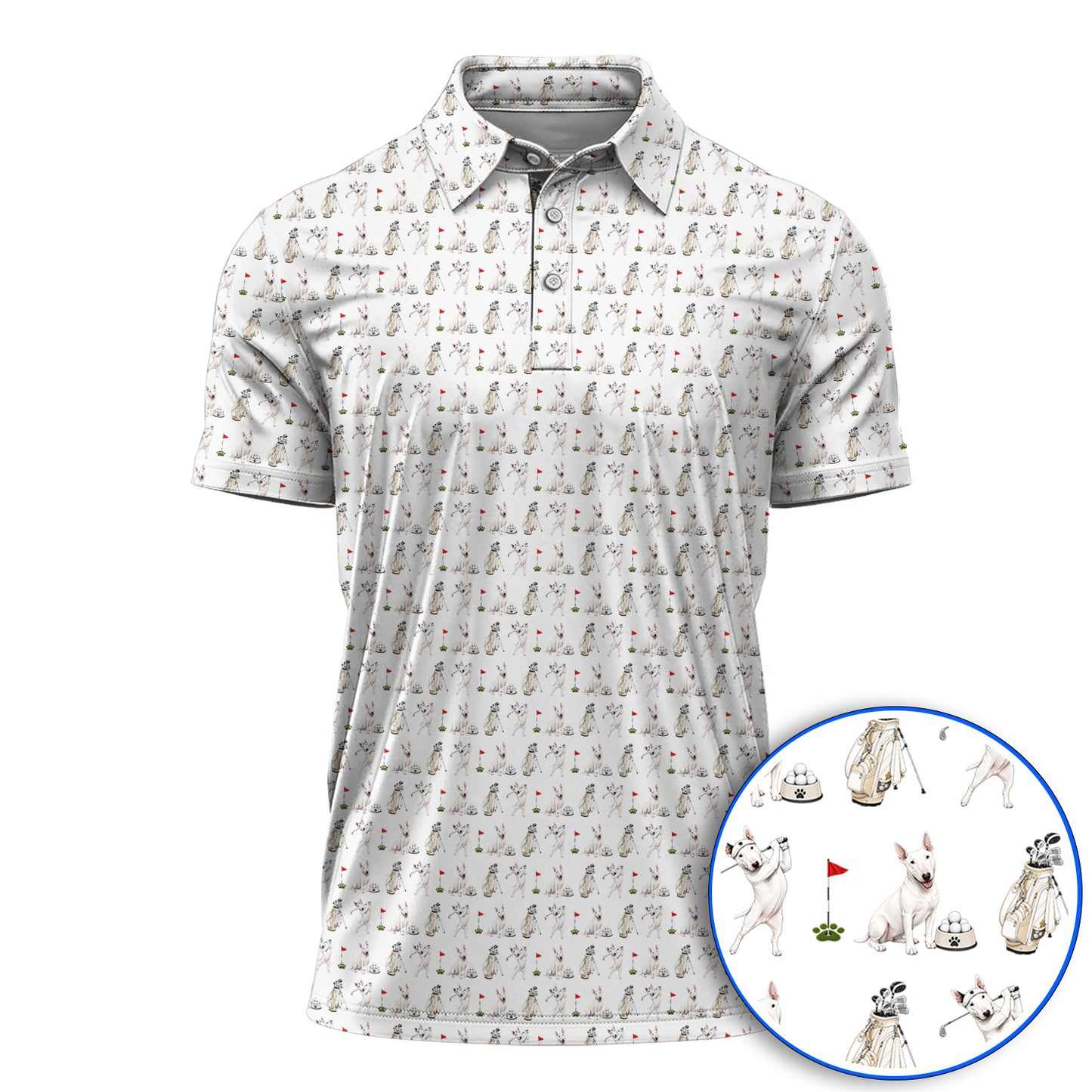 Bull Terrier Golf Polos, Bull Terrier Pattern Golf Shirt, Funny Dog Dad Gift