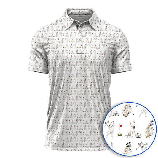 Bull Terrier Golf Polos, Bull Terrier Pattern Golf Shirt, Funny Dog Dad Gift