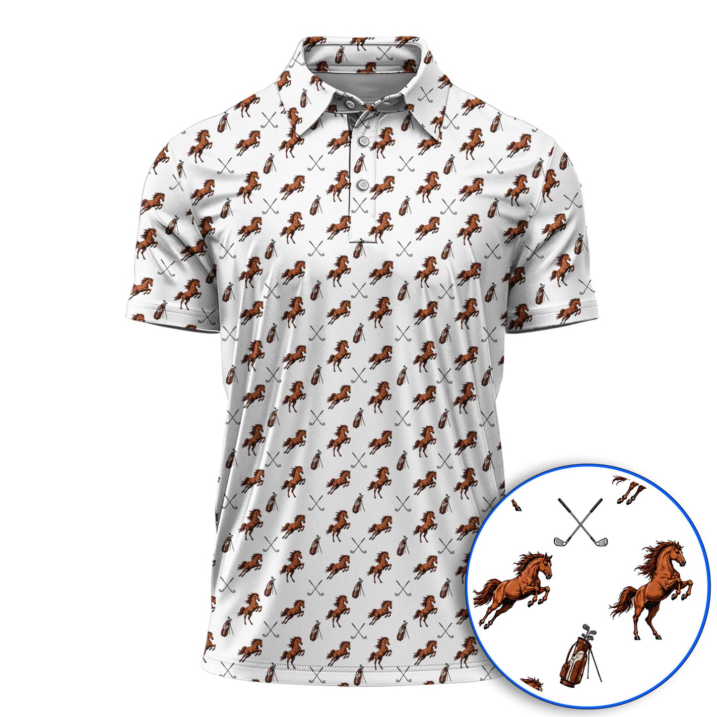 American Quarter Horse Golf Polos, Horse Pattern Golf Shirt for Equestrian Lovers, Western Horse Golf Gift for Golfers