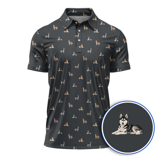 Funny Husky Sibir Golf Polos, Husky Pattern Golf Shirt For Golfer, Golf Gift For Dog Lover