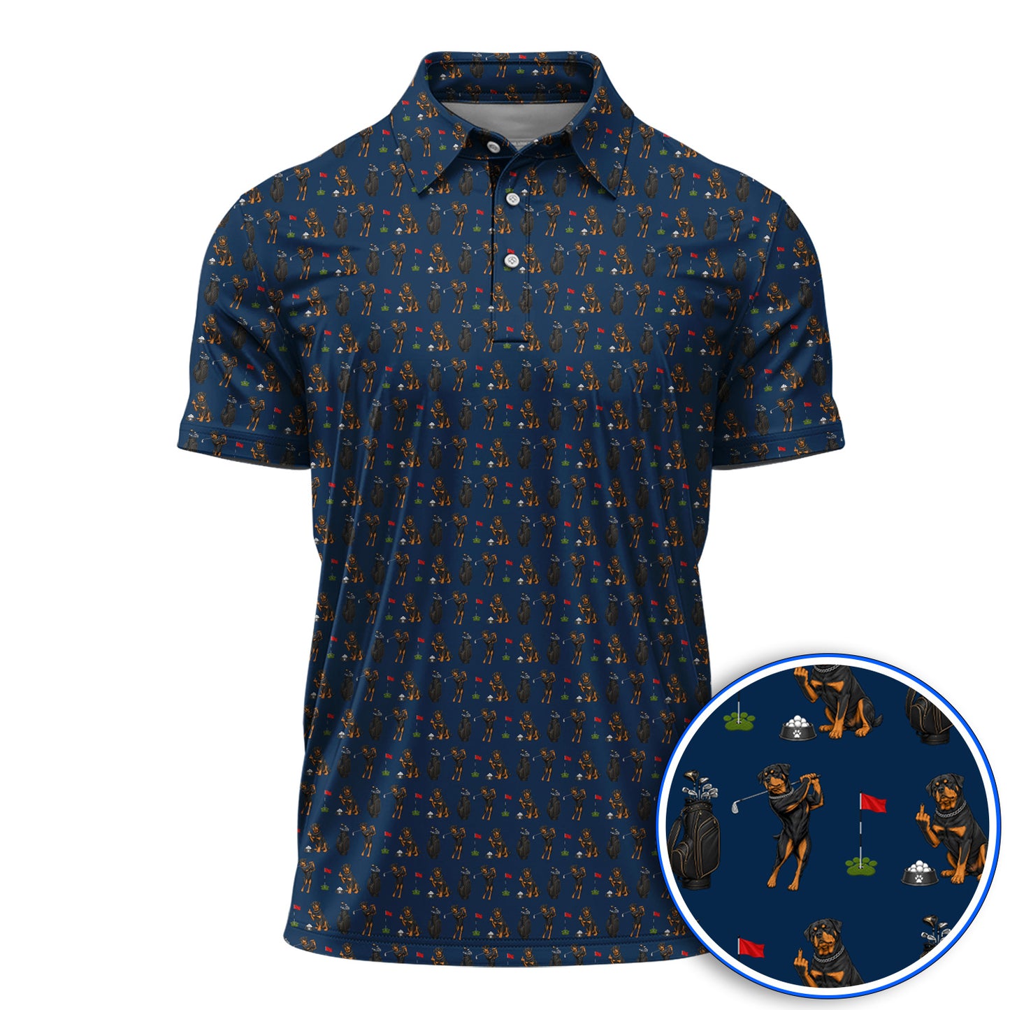 Funny Rottweiler Golf Polos, Rottweiler Pattern Golf Polos, Dog Dad Golf Shirt