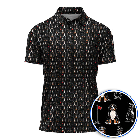 Bernese Mountain Dog Golf Pattern Shirt, Funny Bernese Golf Polos, Dog Lover Golf Gift