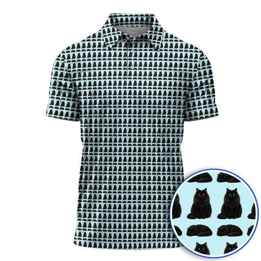 Black Persian Cat Golf Polos, Cute Black Persian Pattern Golf Shirt, Golf Gift for Cat Lovers