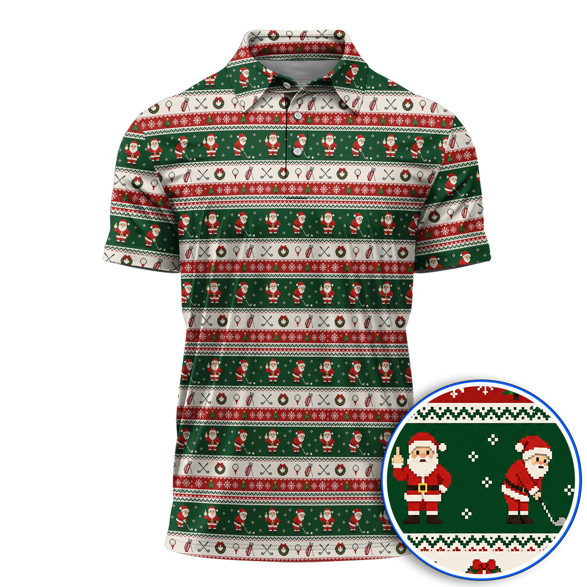 Funny Christmas Santa Golf Polos, Ugly Christmas Golf Pattern Shirt, Xmas Gift For Golfer