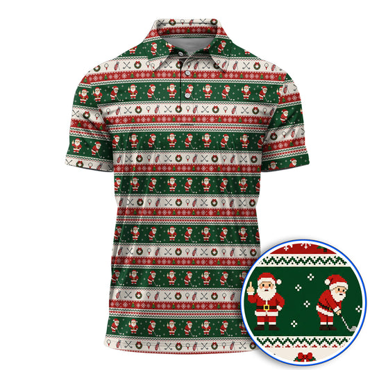 Funny Christmas Santa Golf Polos, Ugly Christmas Golf Pattern Shirt, Xmas Gift For Golfer