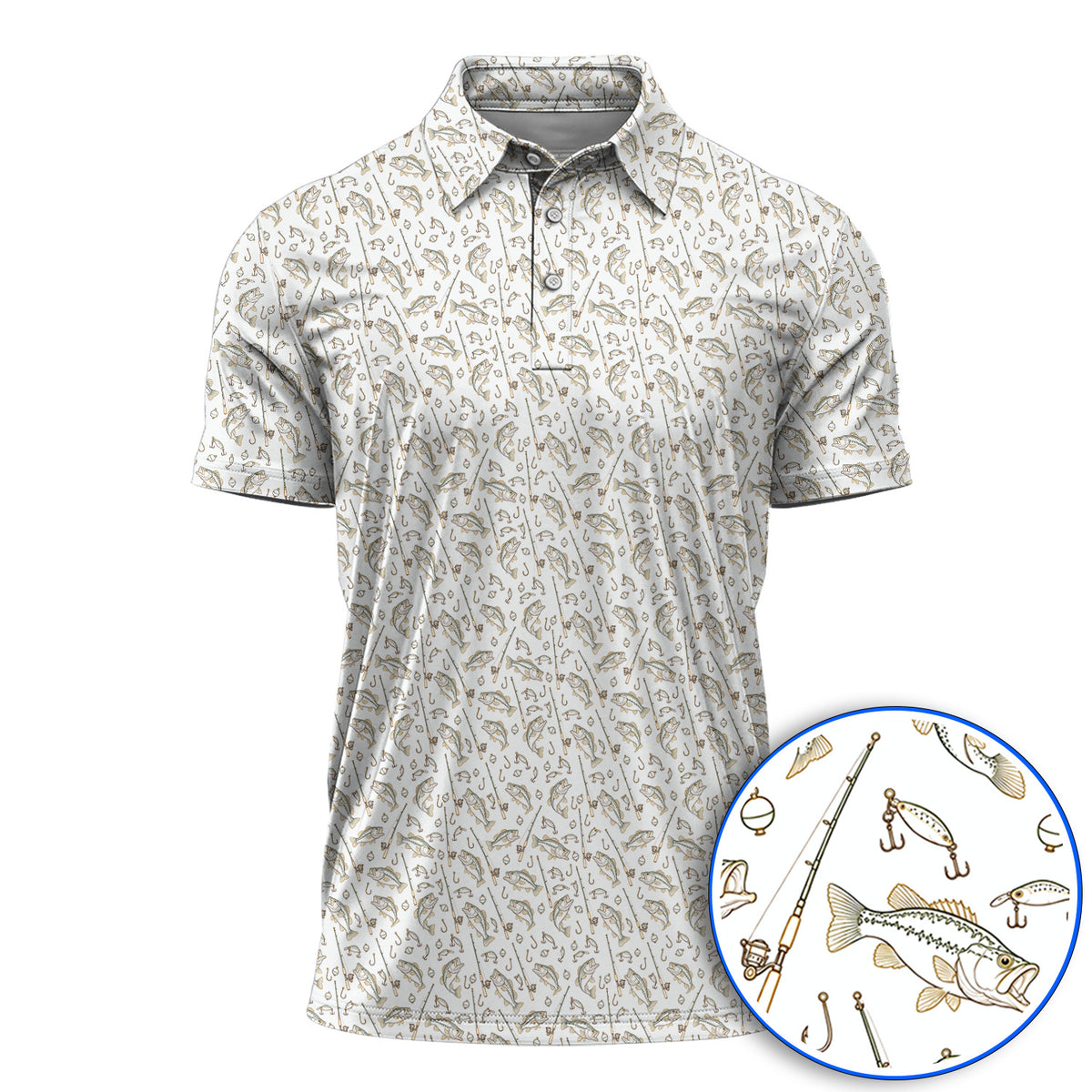 Vintage Bass Fishing Golf Polos, Fishing Lure & Rod Patterm Golf Shirt, Golf Apparel Gift For Golfer