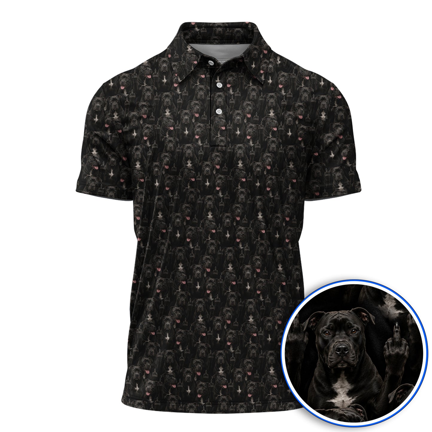 Pit Bull Middle Finger Golf Polos, Funny Pit Bull Pattern Golf Shirt for Dog Lovers, Golf Gift For Golfer