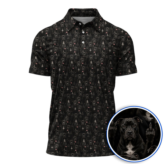 Pit Bull Middle Finger Golf Polos, Funny Pit Bull Pattern Golf Shirt for Dog Lovers, Golf Gift For Golfer