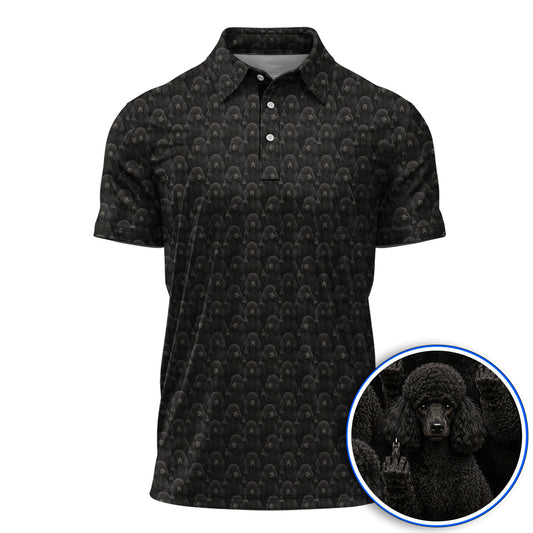 Black Poodle Pattern Golf Polos , Crazy Poodle Golf Shirt, Golf Gift For Golfer