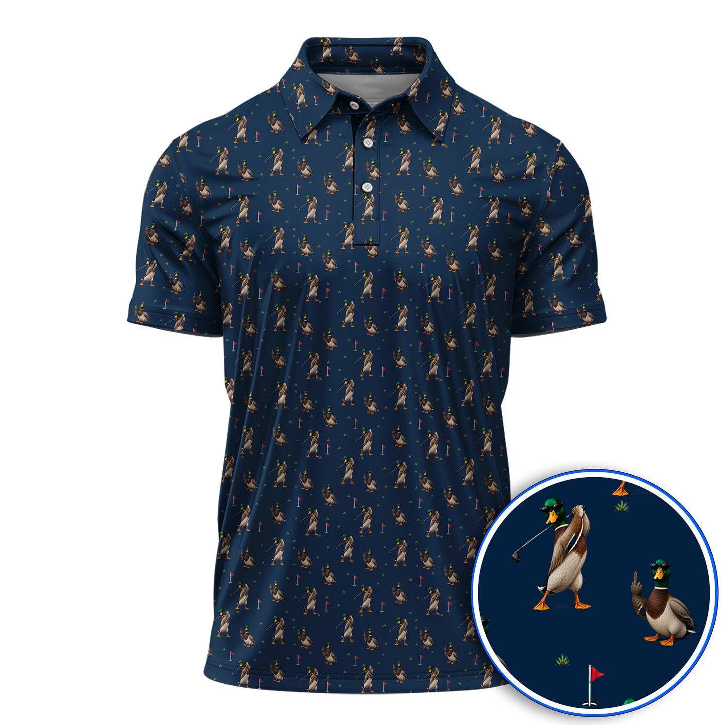 Funny Mallard Duck Golf Shirt, Waterfowl Golf Pattern Polos, Gift For Duck Hunting & Golf Lovers