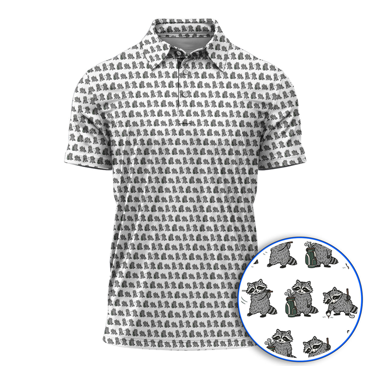 Funny Raccoon Golf Shirt, Cute Raccoon Golf Pattern Polos, Golf Gift for Golf Lovers