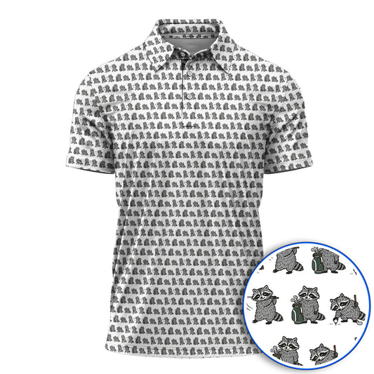 Funny Raccoon Golf Shirt, Cute Raccoon Golf Pattern Polos, Golf Gift for Golf Lovers