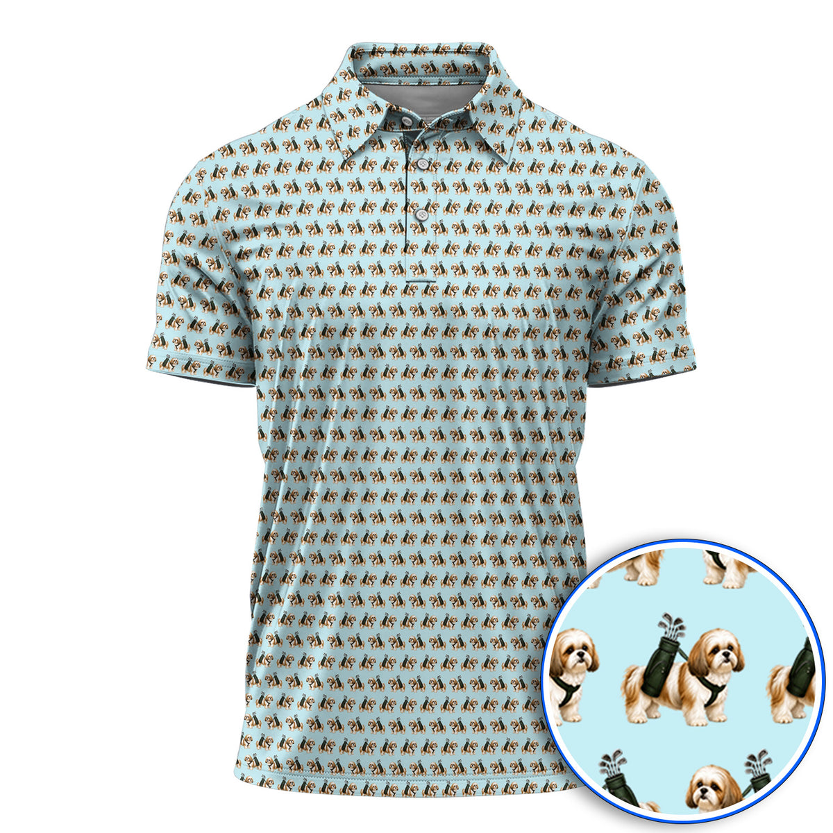 Shih Tzu Golf Polos, Cute Shih Tzu Pattern Golf Shirt, Golf Gift For Golfer