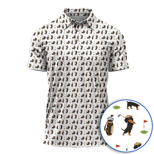 Dachshund Golf Polos, Funny Wiener Dog Pattern Golf Shirt, Doxie Lover Golf Gift