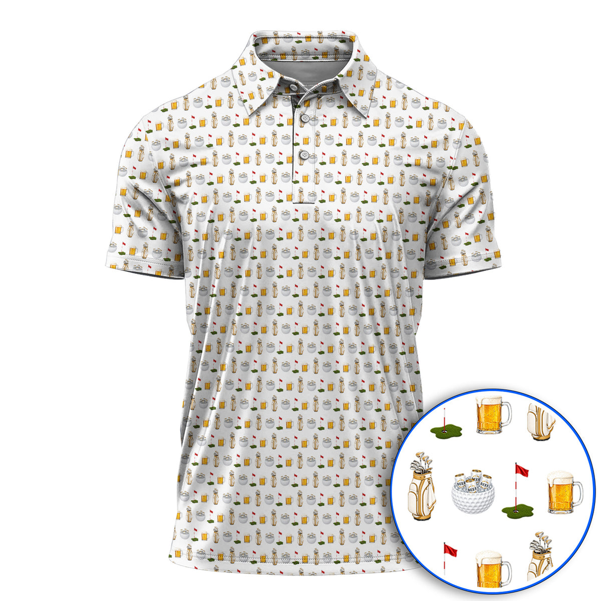 Crazy Beer Pattern Golf Polos, Beers Golf Shirt, Golf Gift For Golfer