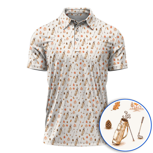 Vintage Squirrel Golf Polos, Autumn Golf Fall Pattern Shirt, Golf Gift For Golfer