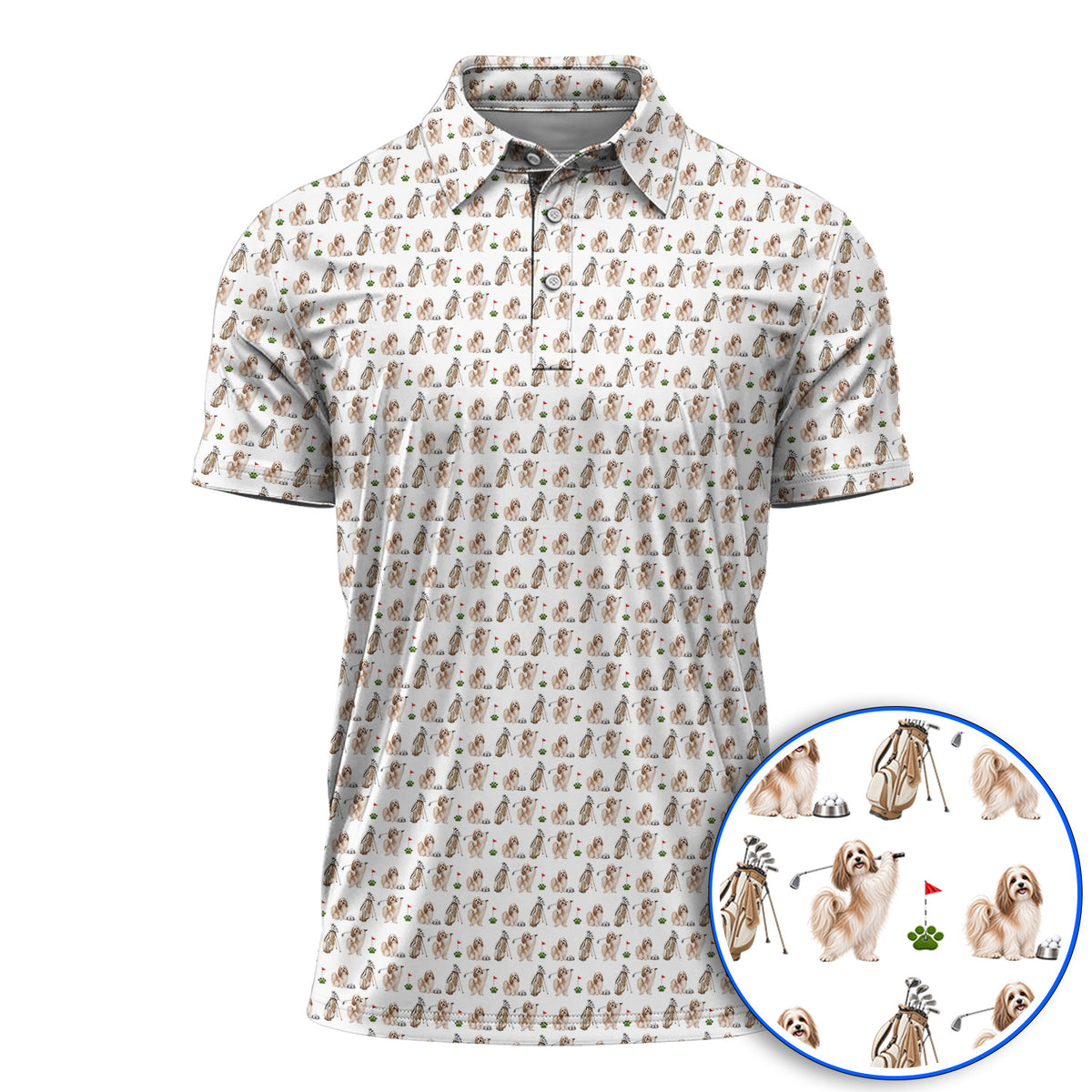 Havanese Golf Polos, Funny Havanese Pattern Golf Shirt, Golf Gift For Dog Lovers