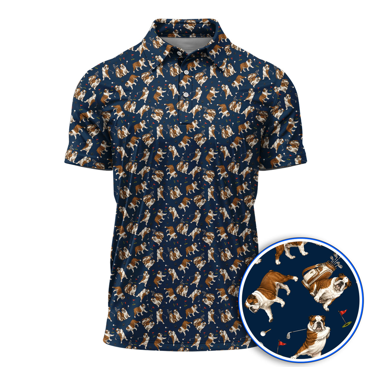 Funny Bulldog Pattern Golf Shirt For Golfer, English Bulldog Golf Polos, Dog Golf Gift