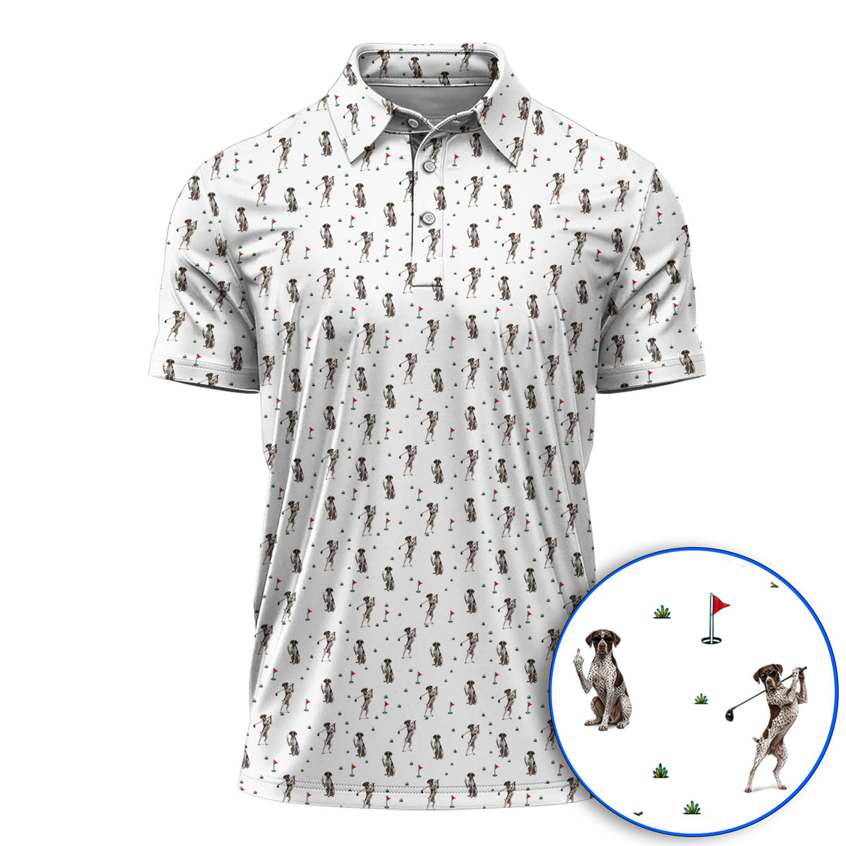 Crazy Pointer Pattern Golf Polos, German Shorthaired Pointer Golf Shirt, Golf Gift For Golfer