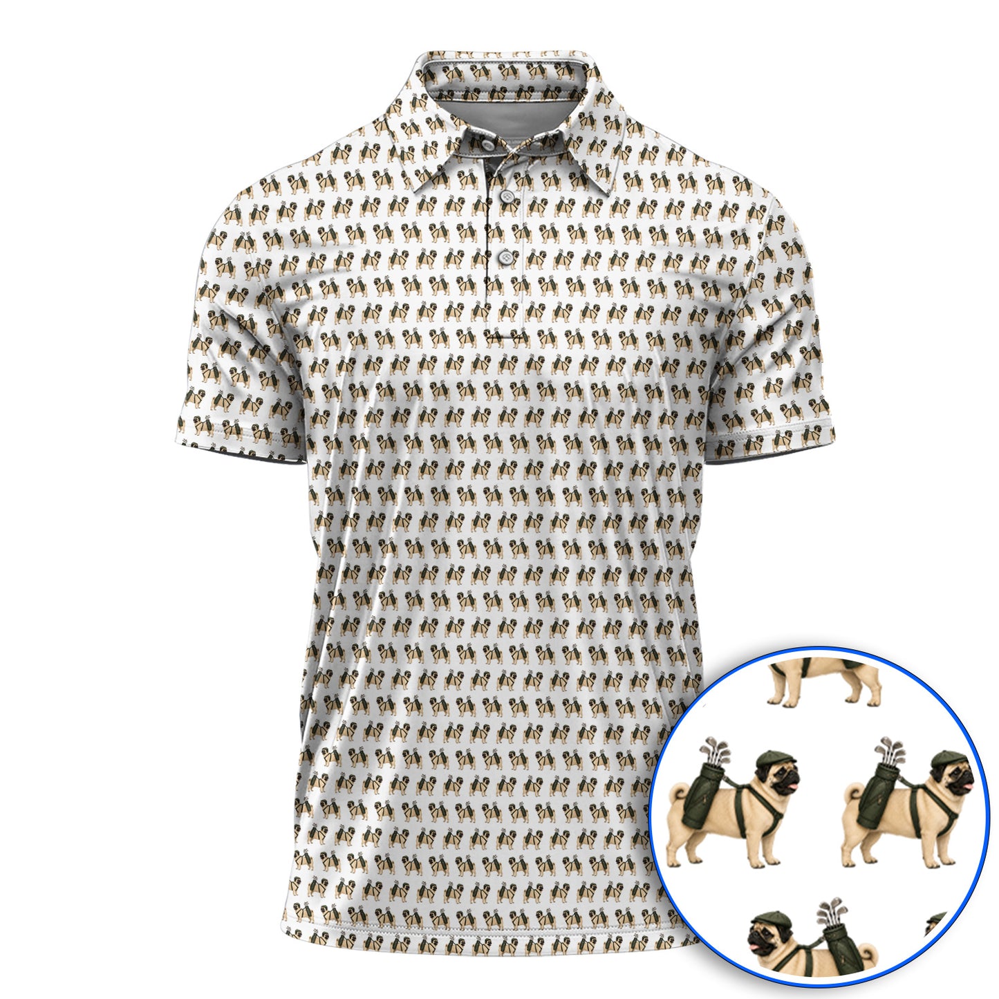 Pug Pattern Golf Polos, Funny Pug Golf Shirt, Dog Lover Golf Gift