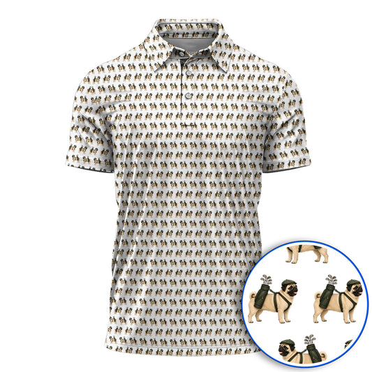 Pug Pattern Golf Polos, Funny Pug Golf Shirt, Dog Lover Golf Gift