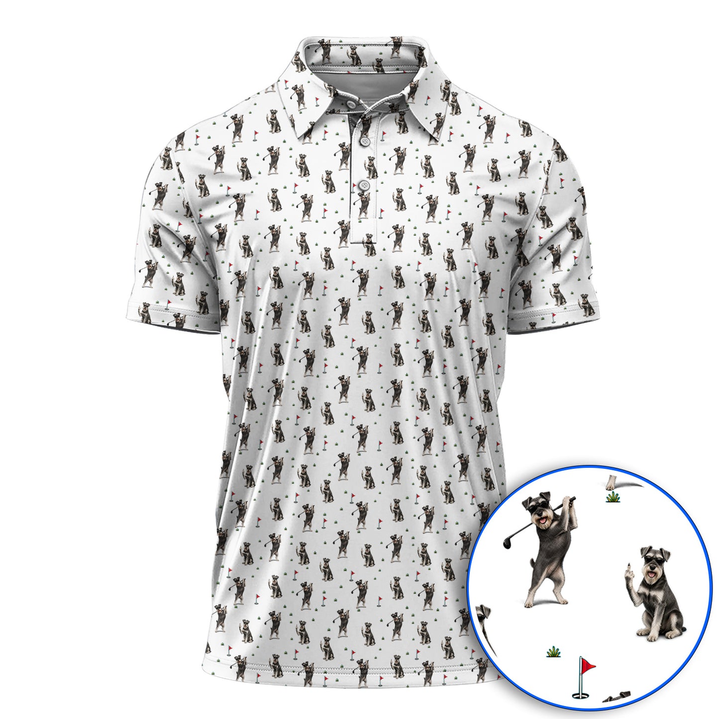 Miniature Schnauzer Golf Polos, Funny Schnauzer Pattern Golf Shirt, Dog Lover Gift For Golfers