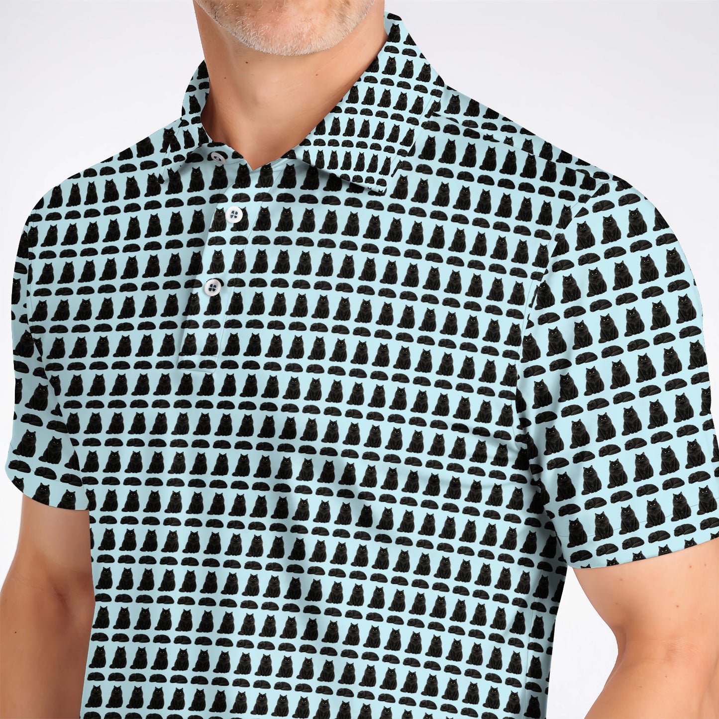 Black Persian Cat Golf Polos, Cute Black Persian Pattern Golf Shirt, Golf Gift for Cat Lovers