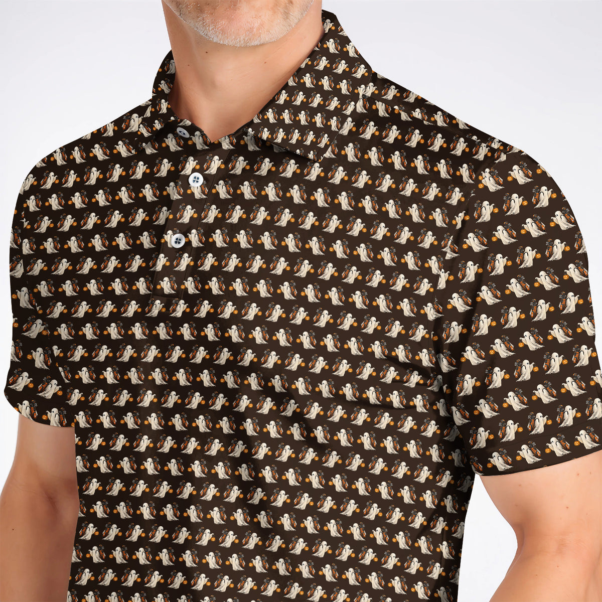 Halloween Golf Polos, Ghost Pattern Golf Shirt, Spooky Golf Gift for Golf Lovers