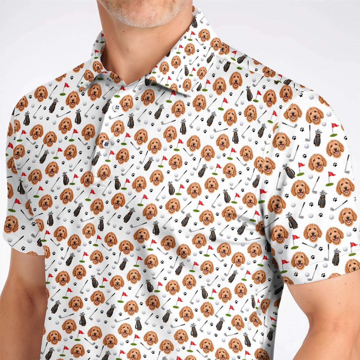 Goldendoodle Golf Polos, Crazy Doodle Dog Pattern Golf Shirt, Golf Gift For Golfers
