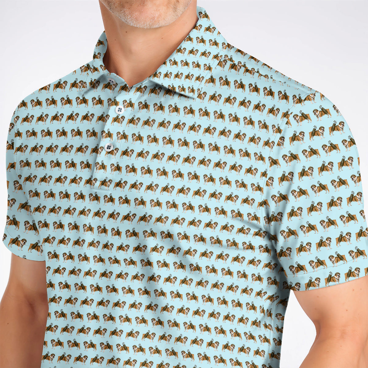 Bulldog Pattern Golf Shirt, English Bulldog Golf Polos, Funny Golf Gift For Golfer