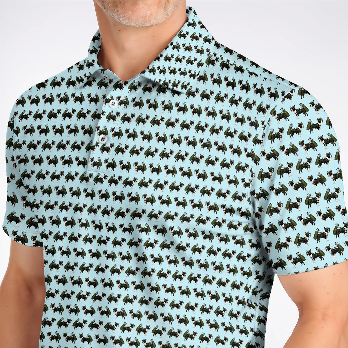 Crazy Boston Terrier Pattern Golf Shirt, Boston Terrier Golf Polos, Golf Gift For Golfer