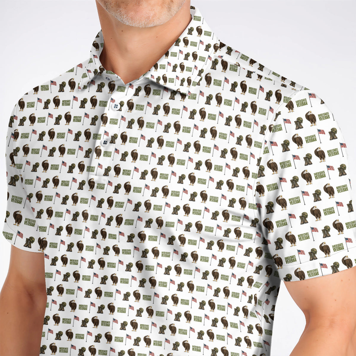 United States Veteran Pattern Golf Shirt, American Eagle & Military Tribute Golf Polos, Patriotic USA Veteran Gift for Golfers