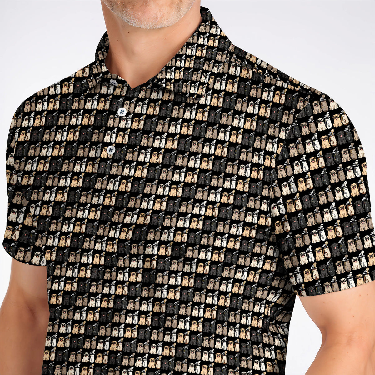 Funny Pug Golf Polos, Pug Pattern Golf Shirt For Dog Lovers, Golf Gift For Golfers