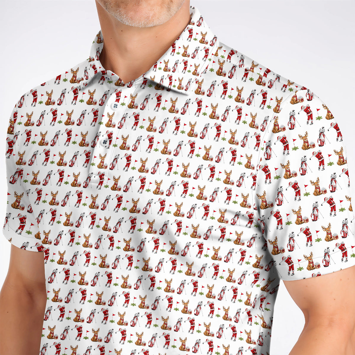 Christmas Golf Pattern Polos, Santa Reindeer Golf Shirt, Xmas Gift For Golfers