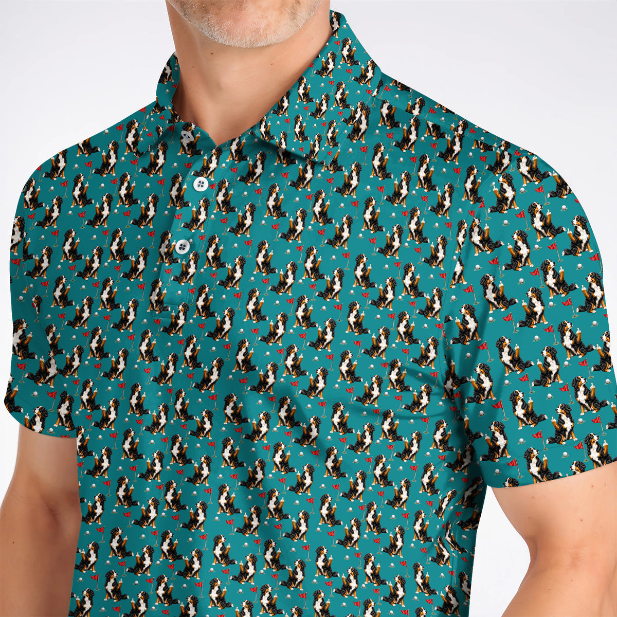 Bernese Mountain Dog Golf Pattern Polos, Bernese Golf Shirt, Funny Dog Lover Golf Gift